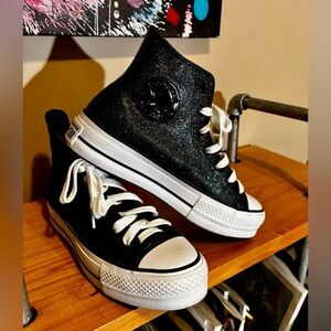 UNISEX IMPORTED Converse All Star Chuck Taylor Hi Lift Platform Black Glitter